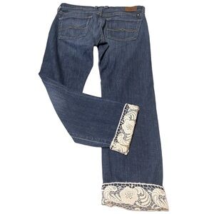 Lucky Brand Sienna Tomboy Cropped Size 2/26 ivory Crochet Hem & Pocket B…